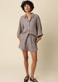 Gabi Gingham Linen Shorts - Natural