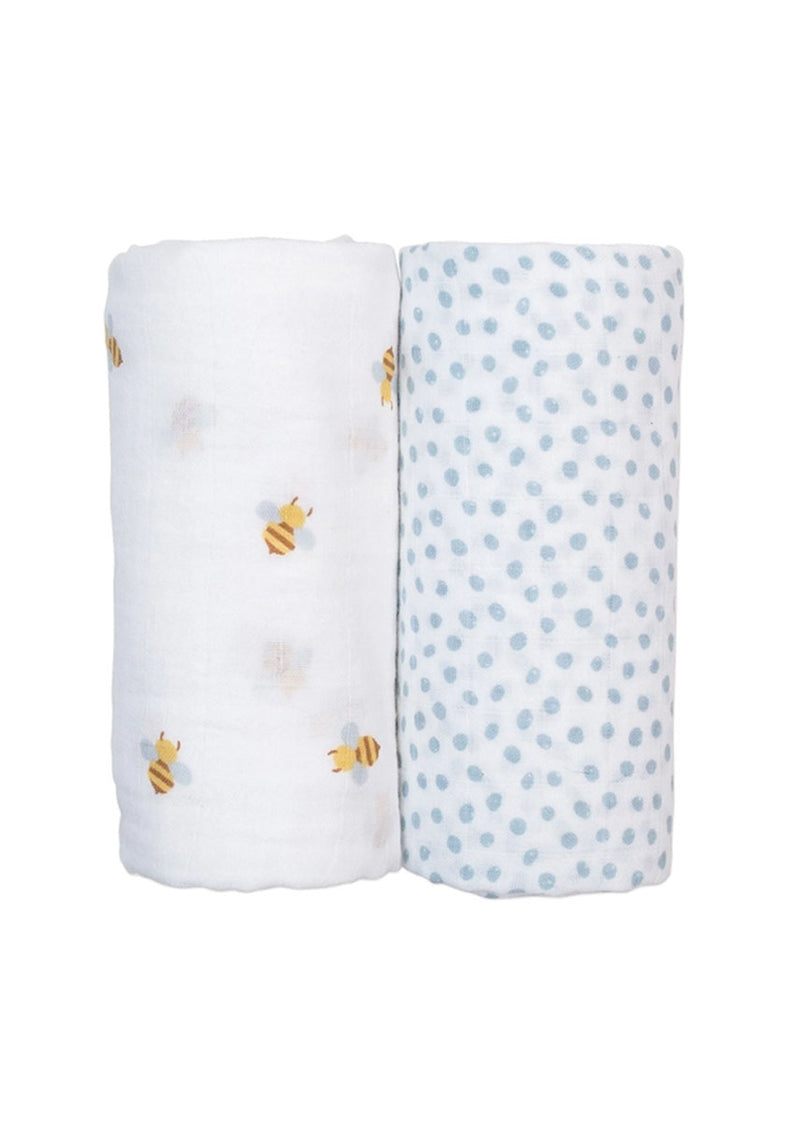 2-Pack Cotton Swaddles - Bees & Dots