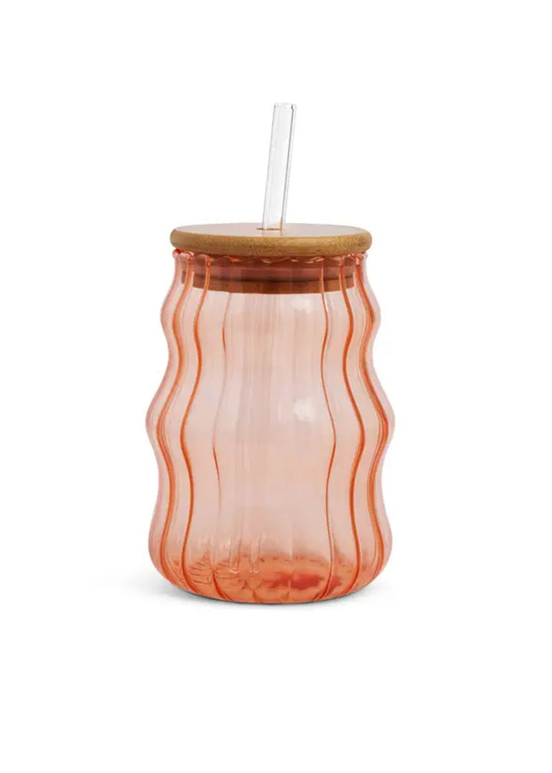 Squiggle Tumbler + Lid & Straw - Peach