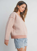 Frenchy Checker Sweater - Ivory & Mauve