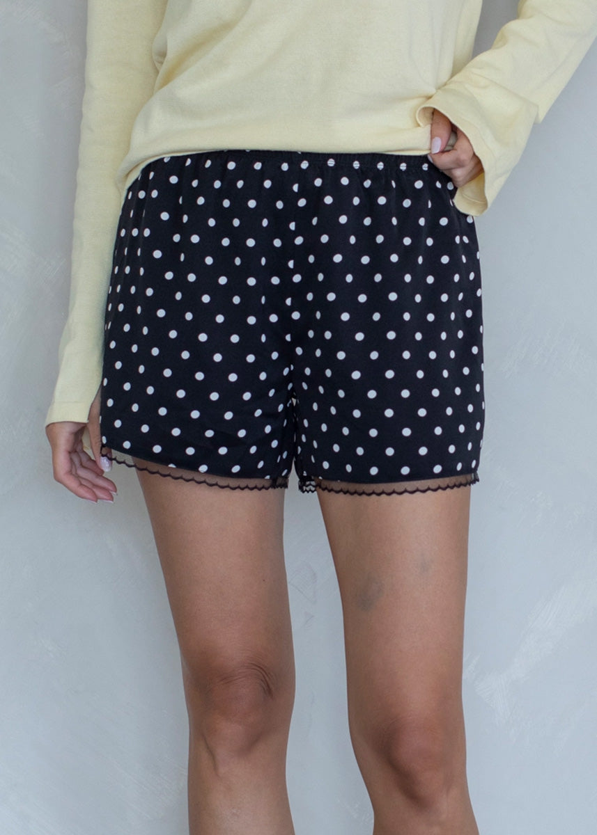 Polly Polka Dot Satin Shorts - Black
