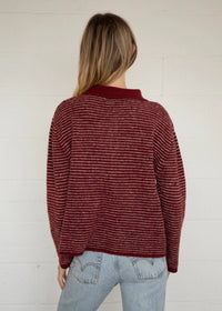 Jace Stripe Knit Polo Pullover - Wine
