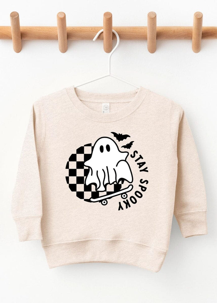 Stay Spooky Ghost Skateboard Sweatshirt - Natural Heather