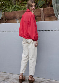 Ruby High Neck Button-Up Jacket - Red