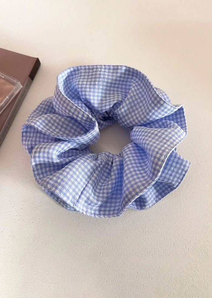 Vintage Plaid Double Layer Scrunchie - Blue