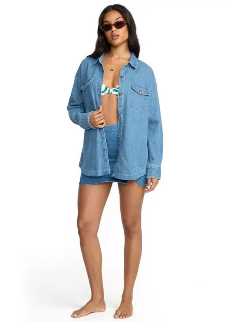 Fadeaway Denim Shacket - Salt Washed