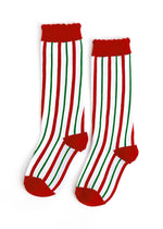 Candy Cane Stripe Scalloped Knee High Socks