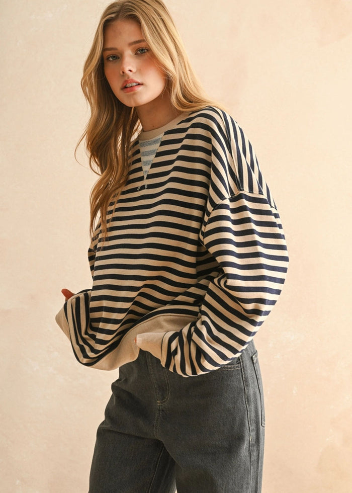 Freya Striped Knit Pullover - Brown & Navy