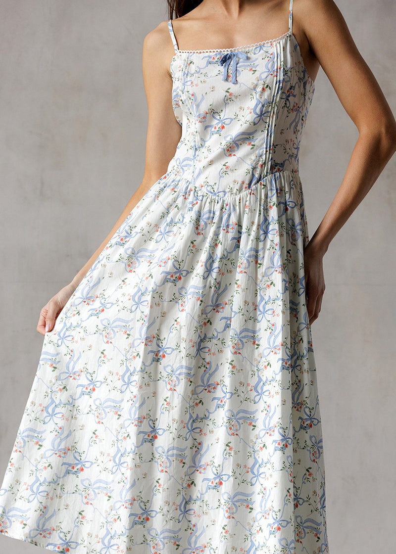 Mary Grace Floral Midi Dress - White Multi