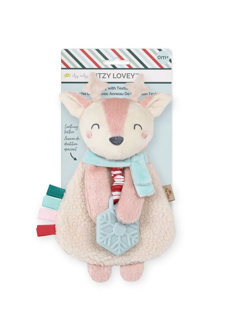 Holiday Itzy Lovey™ Plush + Teether Toy - Pink Reindeer