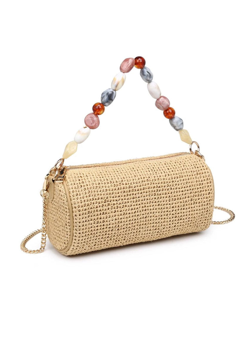 Rachel Beaded Straw Clutch - Natural