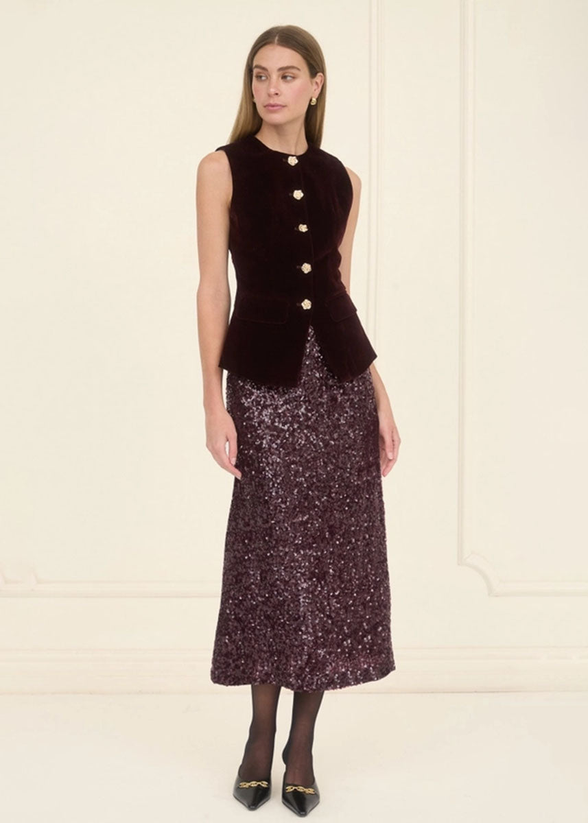 Brixton Button Velvet Vest - Plum