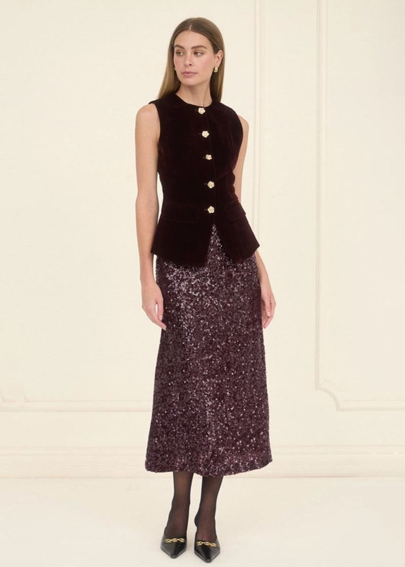 Brixton Button Velvet Vest - Plum