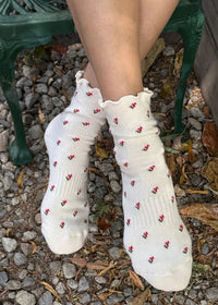 Ruffled Hugger Crew Socks - Cream Petal