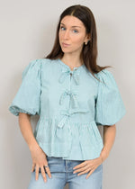 Tally Puff Tie Peplum Top - Garden Green