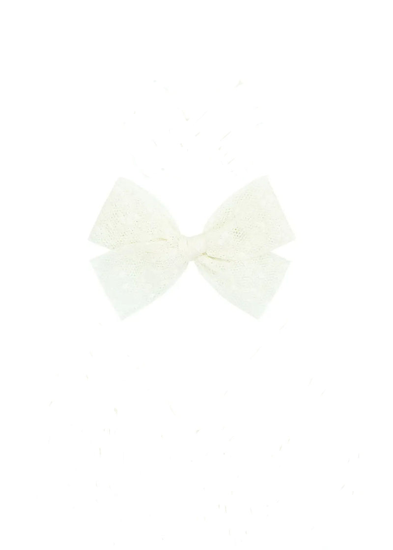 Medium Tulle Bow Clip - Ivory Dot