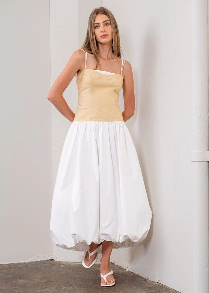 Georgie Sleeveless Two-Tone Midi Dress - Ivory
