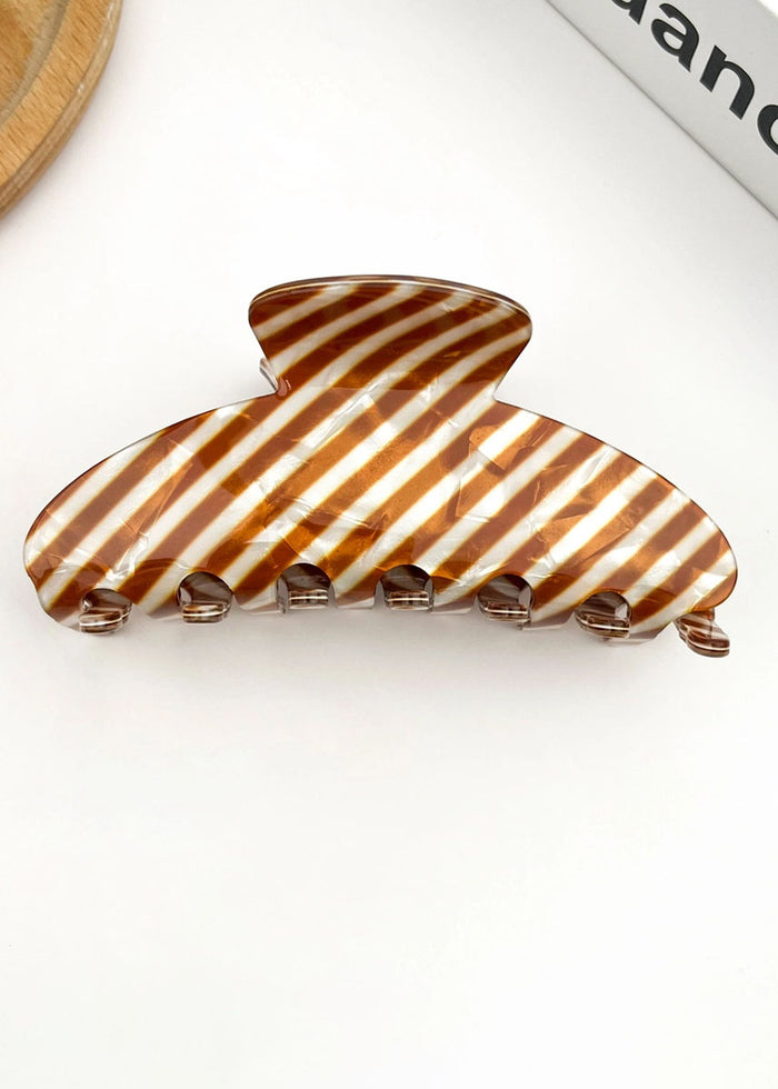 Classic Striped Hair Claw Clip - Brown