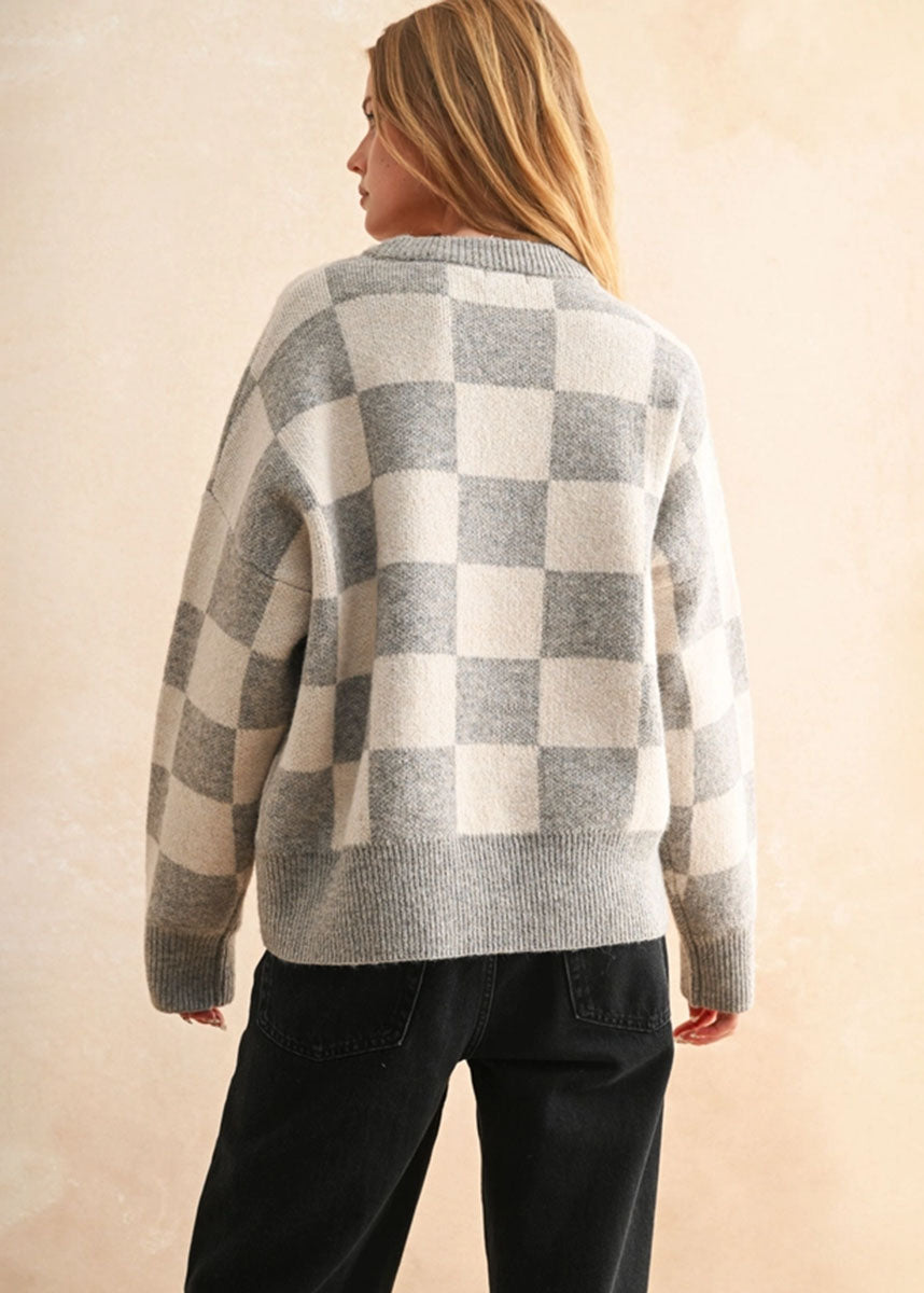 Twila Checker Sweater - Oatmeal Combo