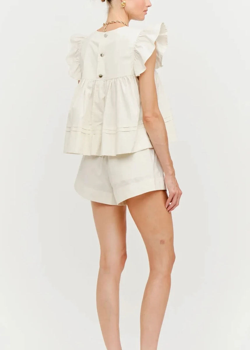 Leah Cotton Ruffle Top - Cream