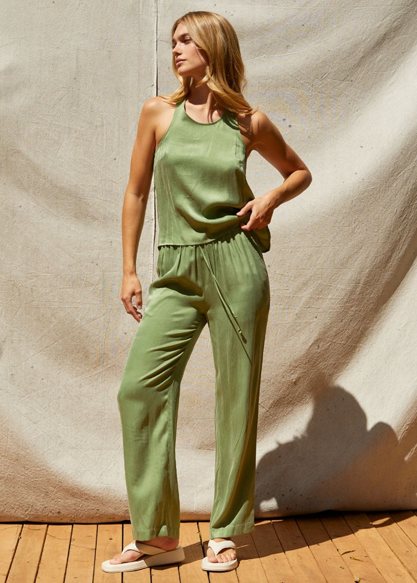 Amelia Pull On Cupro Pants - Matcha