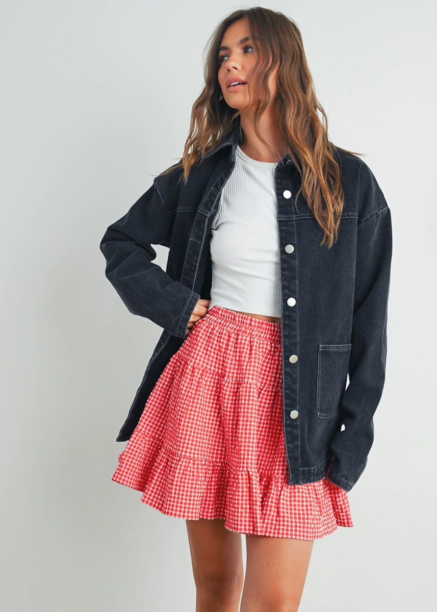 Collins High-Waist Tiered Check Skirt