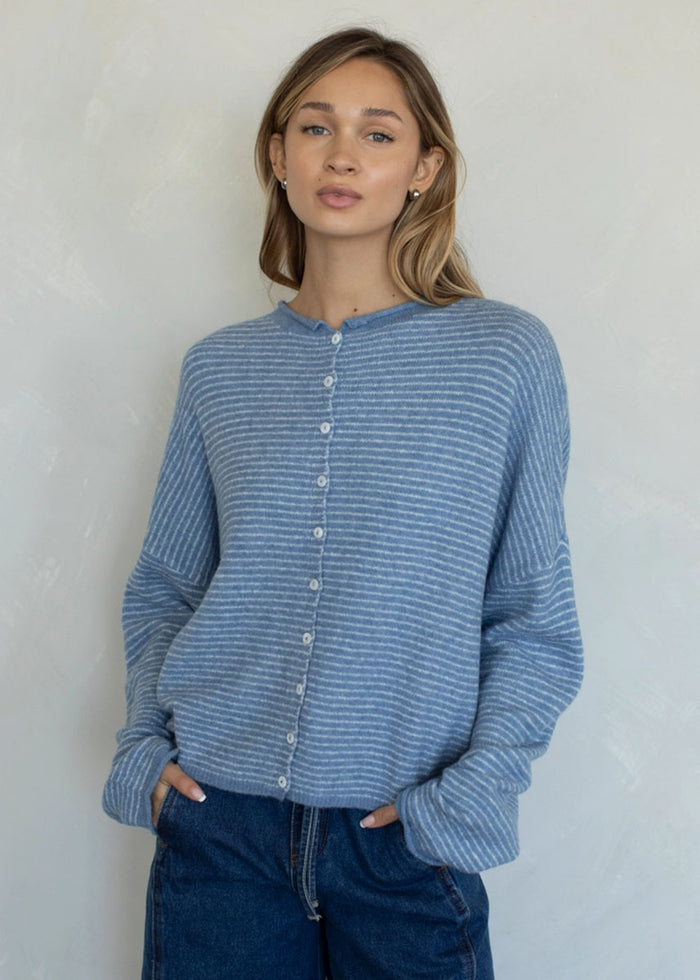 Piper Pin Striped Cardigan - Dusty Blue