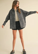 Mackenzie Washed Denim Snap Shacket - Black