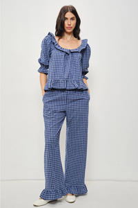 Barron Gingham Frill Top - Navy