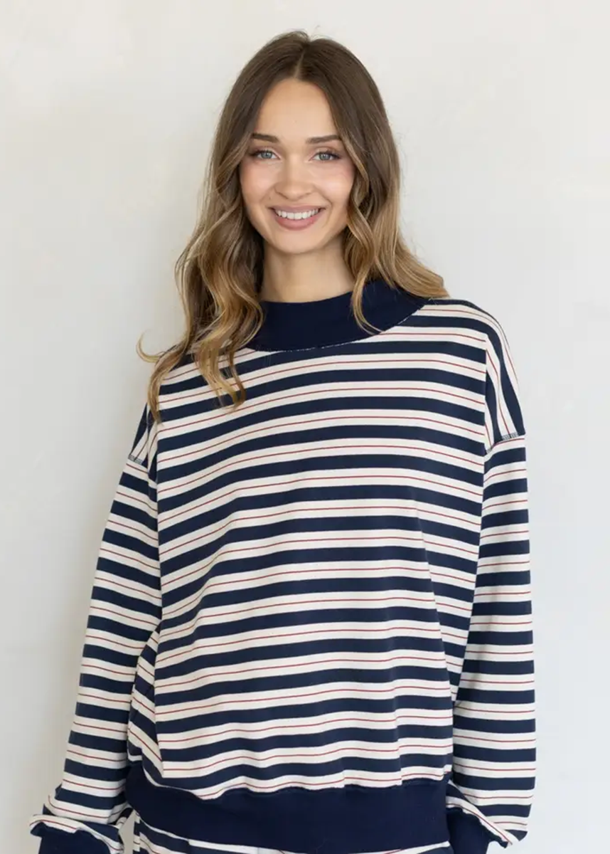 Stripe Mock Neck Top - Blue Multi