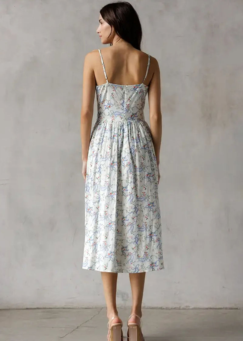 Mary Grace Floral Midi Dress - White Multi