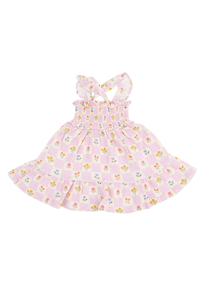 Smocked Ruffle Sundress - Pink Floral Check