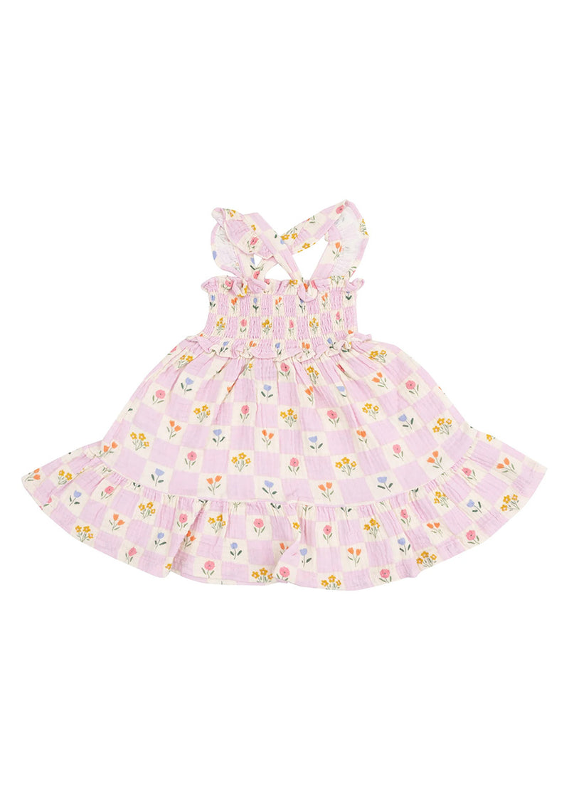 Smocked Ruffle Sundress - Pink Floral Check