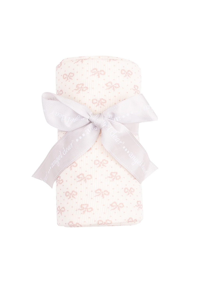 Modal Rib Swaddle Blanket - Pink Vintage Mini Bows