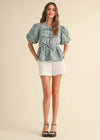 Jenna Jacquard Tie-Front Top - Denim