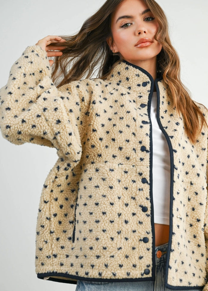 Pippa Fleece Puffer Jacket - Taupe & Navy