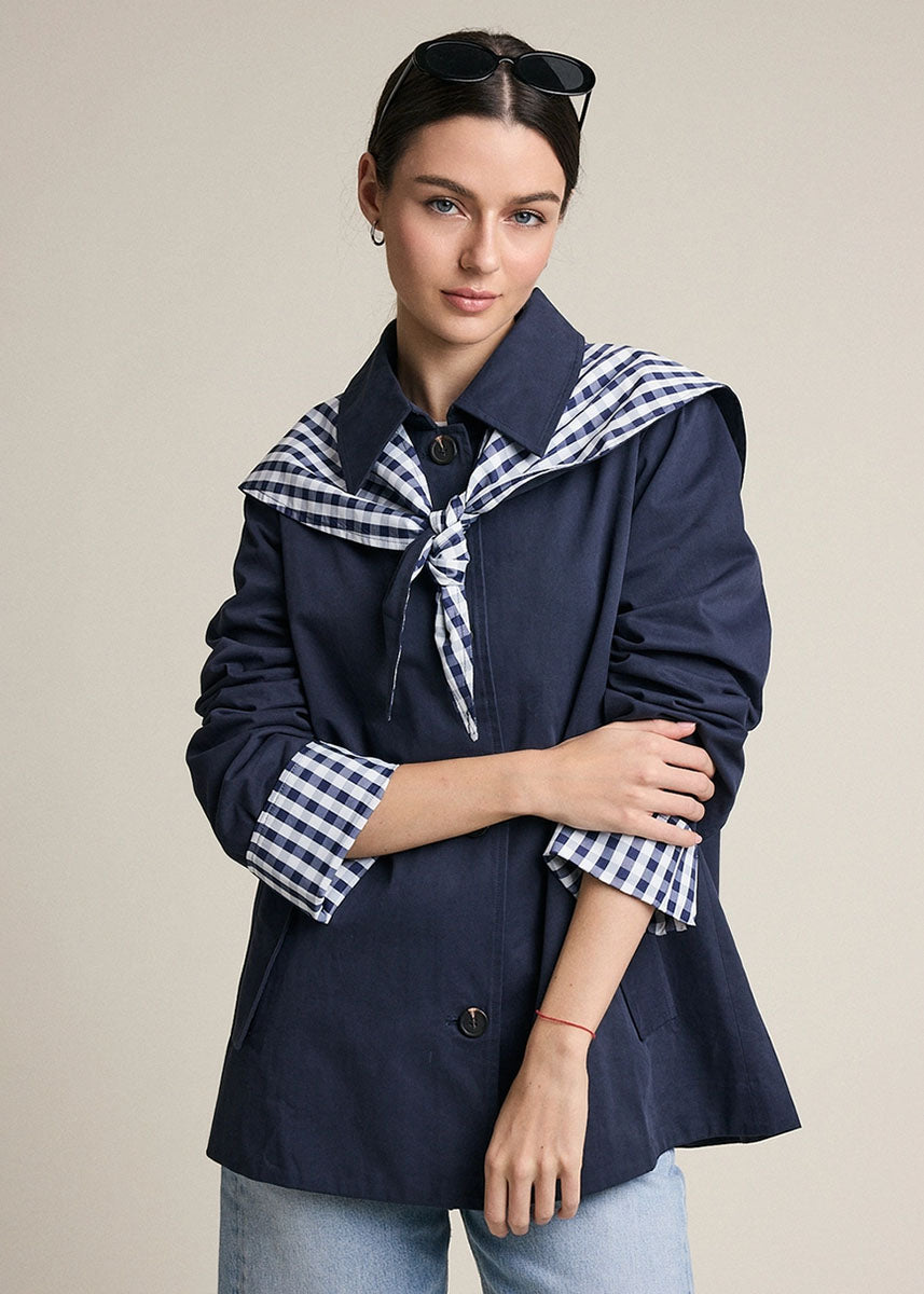 Juno Gingham Scarf Nylon Jacket - Navy