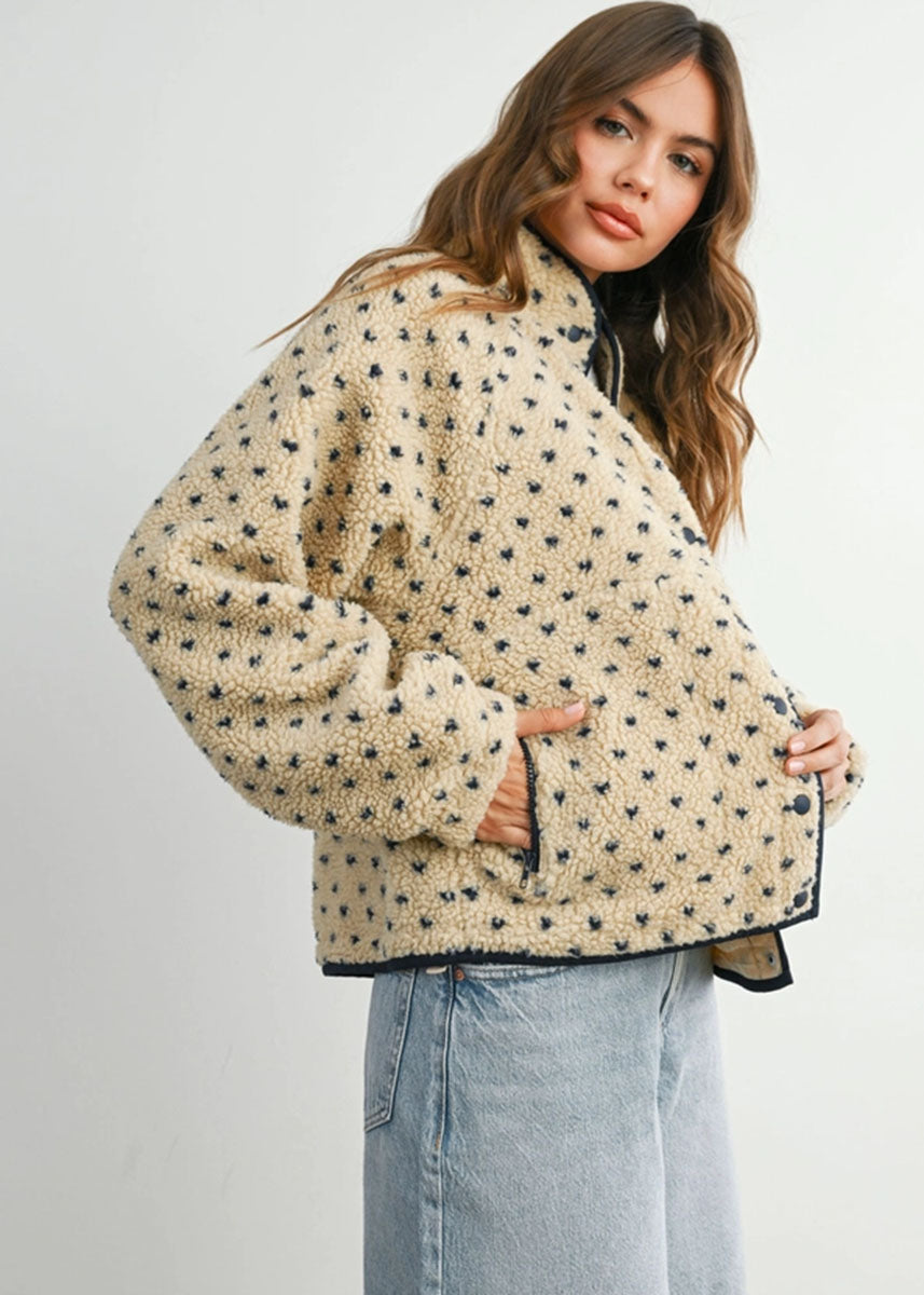Pippa Fleece Puffer Jacket - Taupe & Navy