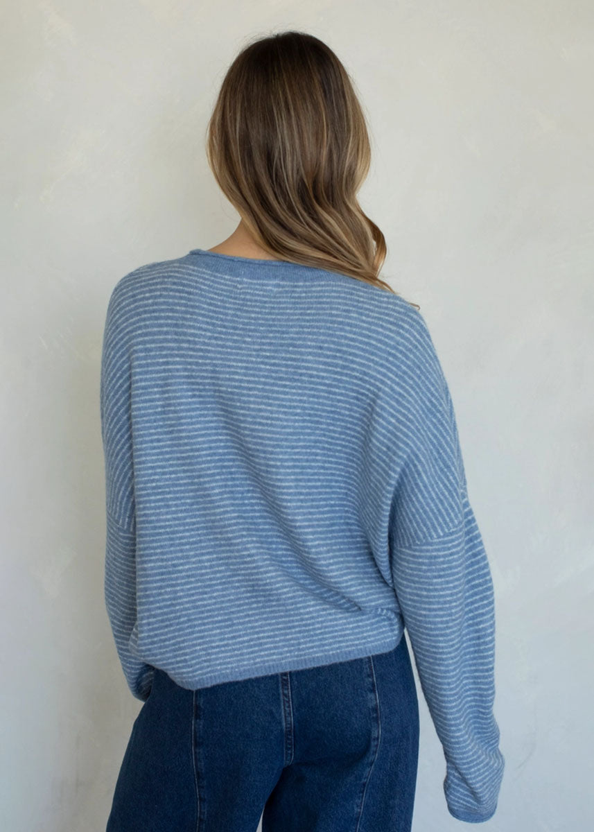 Piper Pin Striped Cardigan - Dusty Blue