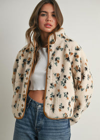 Willow Floral Fleece Jacket - Cream & Khaki