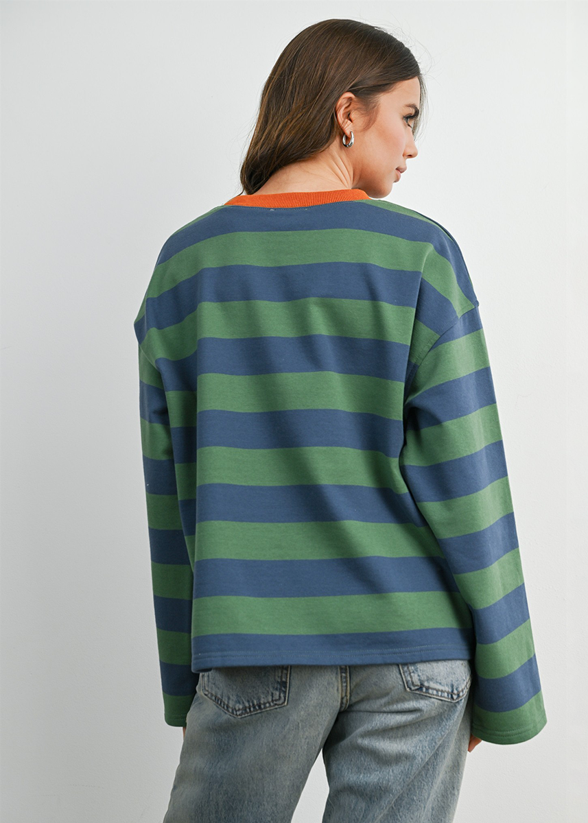 Arlo Striped Contrast Top - Blue & Green