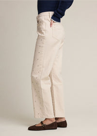 Studded Straight-Leg Denim Pants - Cream