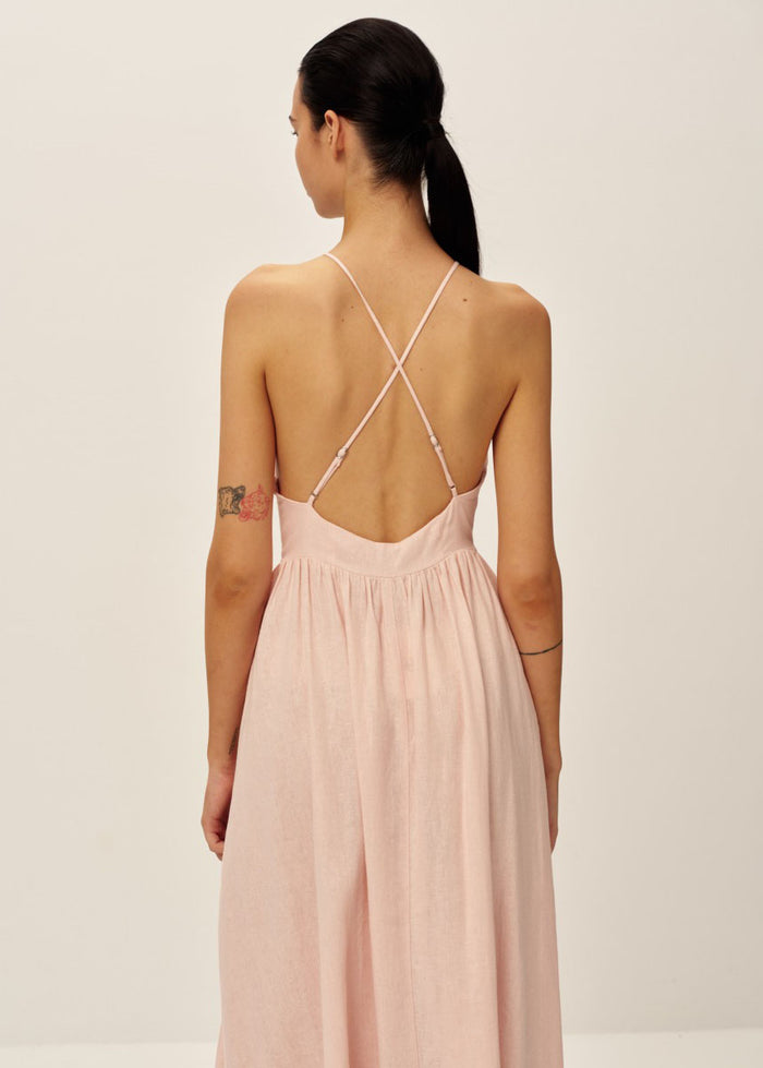 Heidi Linen Midi Dress - Pink