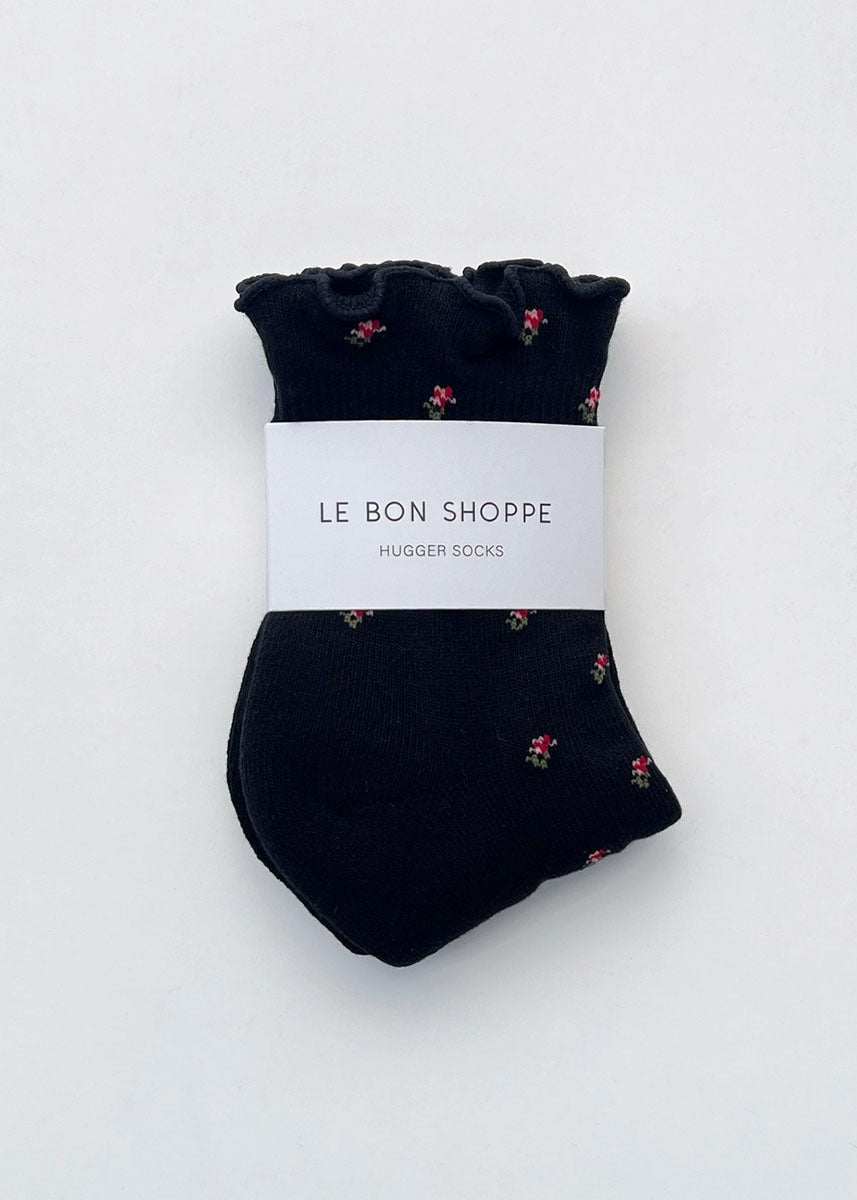 Ruffled Hugger Crew Socks - Black Petal