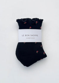 Ruffled Hugger Crew Socks - Black Petal