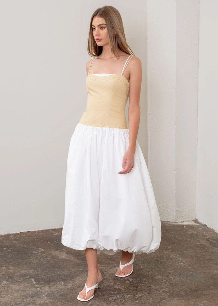 Georgie Sleeveless Two-Tone Midi Dress - Ivory