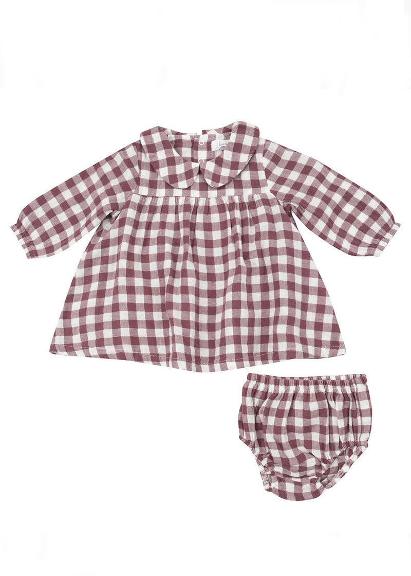 Peter Pan Collar Dress & Bloomer - Gingham Plum