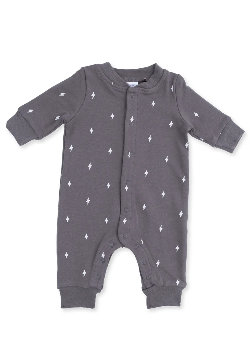 Baseball Collar Button-Up Romper - Lightning Bolts
