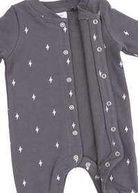 Baseball Collar Button-Up Romper - Lightning Bolts