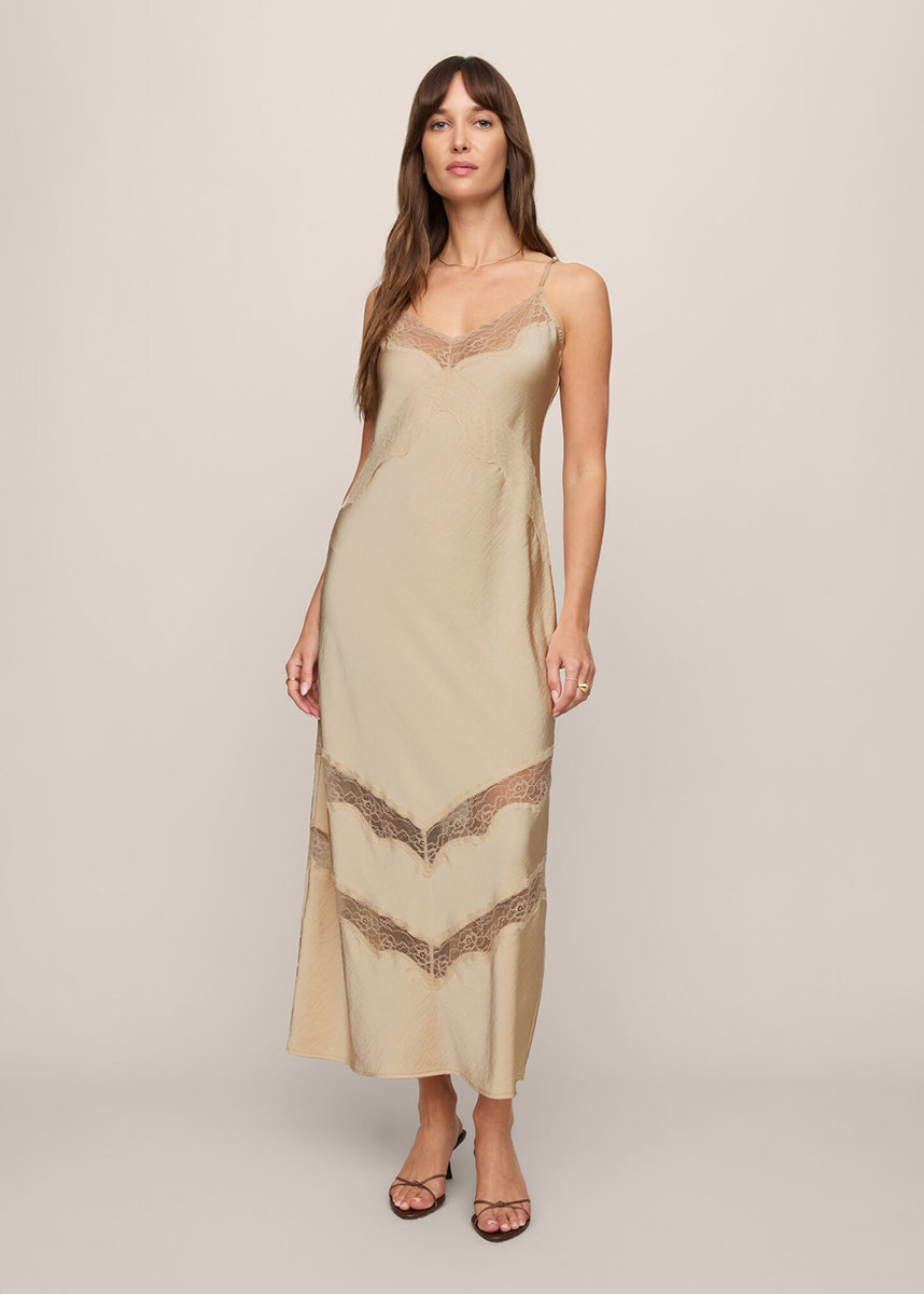 Bruna Lace Inset Midi Dress - Chalk